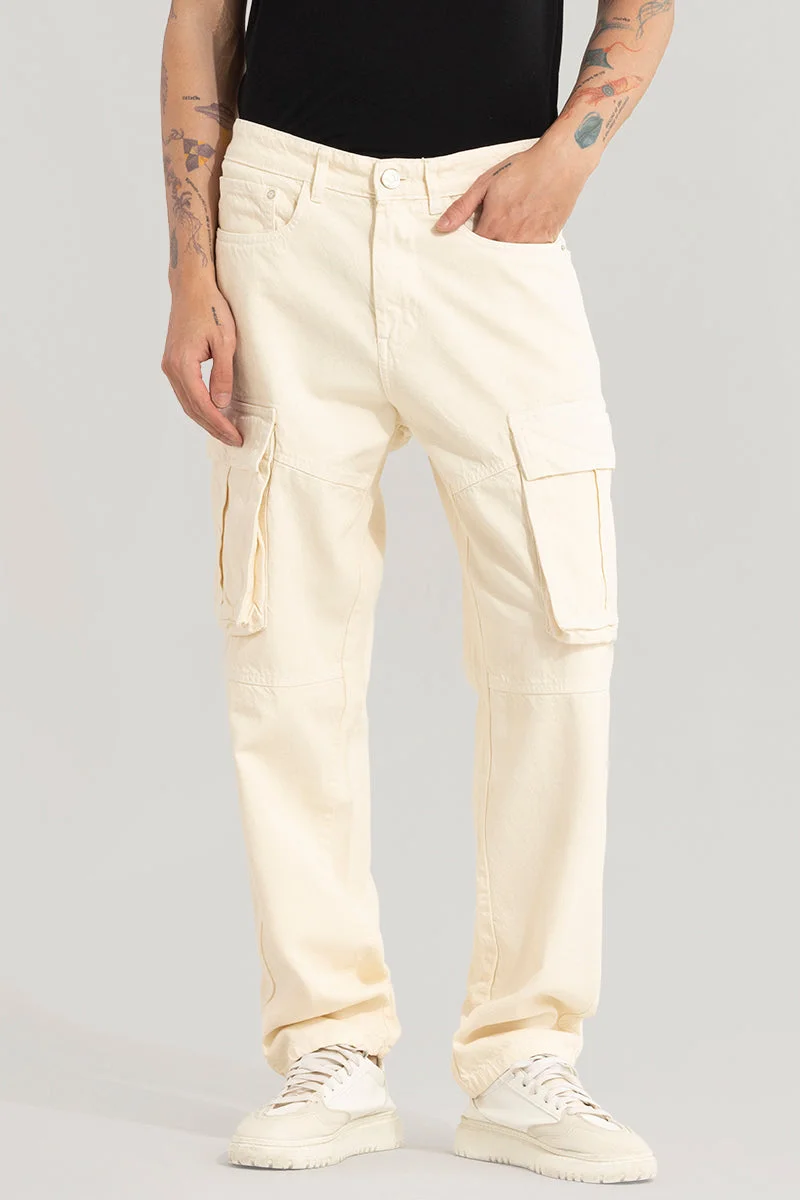 Snitch Cream Adventure-Ready Cream Cargo Jeans for Men | Best Price UAE